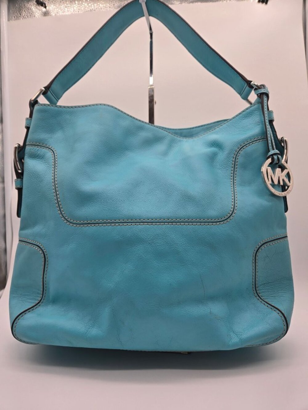 Michael Kors Turquois Blue Slouch Hobo Shoulder Bag Thick Stitching
